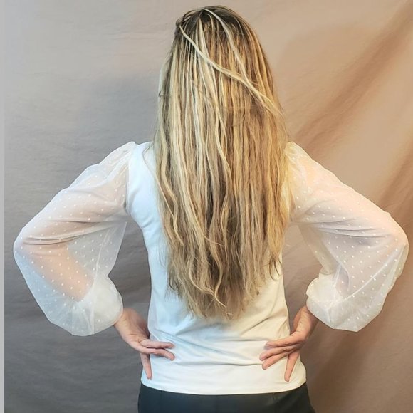 Mesh Balloon Sleeve Blouse (White) - Picture 3 of 4